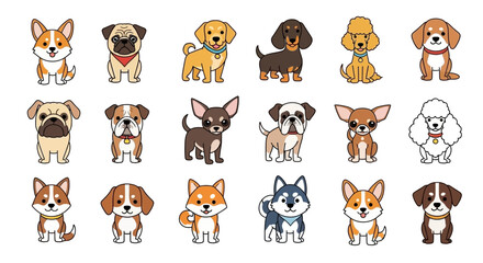 Obraz premium Dog breeds with Pets, and cartoon vector.