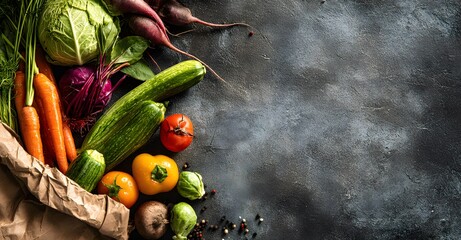 Food background with assortment of fresh organic vegetables