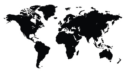 World Map Silhouette, Black Geographic Continent Vector, Global Representation