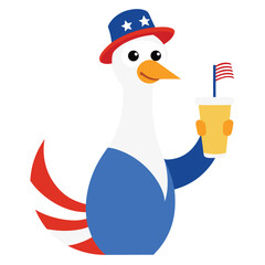 funny goose mascot holding lemonade  usa flag cap .eps