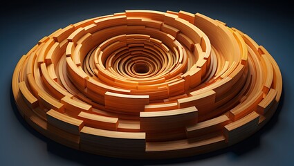 Intricate Wooden Circular Structure with Repeating Pattern and Spiral Design