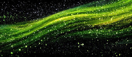 Abstract green wave with dark background and sparkling particles