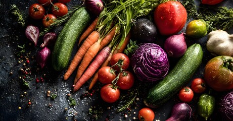 Food background with assortment of fresh organic vegetables