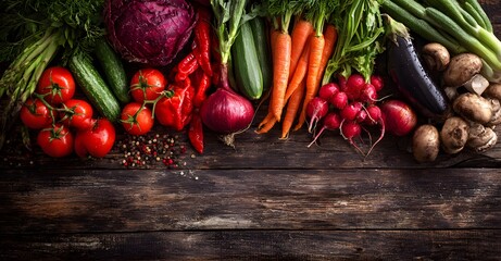 Food background with assortment of fresh organic vegetables