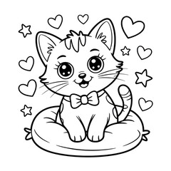 Obraz premium Adorable Kitten with Hearts and Stars Cute Cartoon Cat Illustration