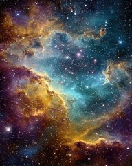 Fototapeta premium Vibrant nebula with swirling colors and scattered stars