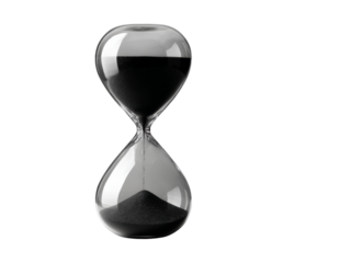 Elegant black sand hourglass time passing concept, Isolated On White Background, Png Transparent