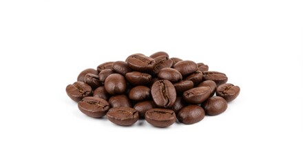 Naklejka premium A pile of roasted coffee beans on white background.