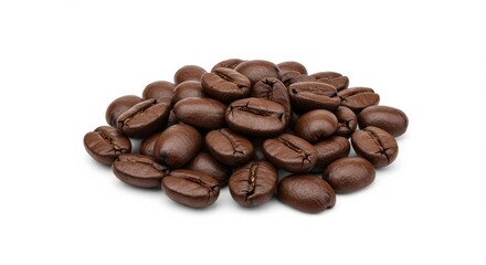 Naklejka premium A pile of roasted coffee beans on white background.