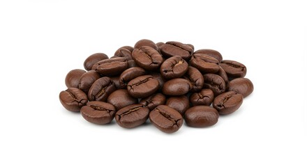 Naklejka premium A pile of roasted coffee beans on white background.