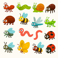 set of cartoon insects