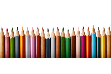 Pencils lined up on transparent backdrop