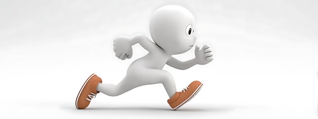 White 3D Render of Running Figure with Orange Shoes on White Background