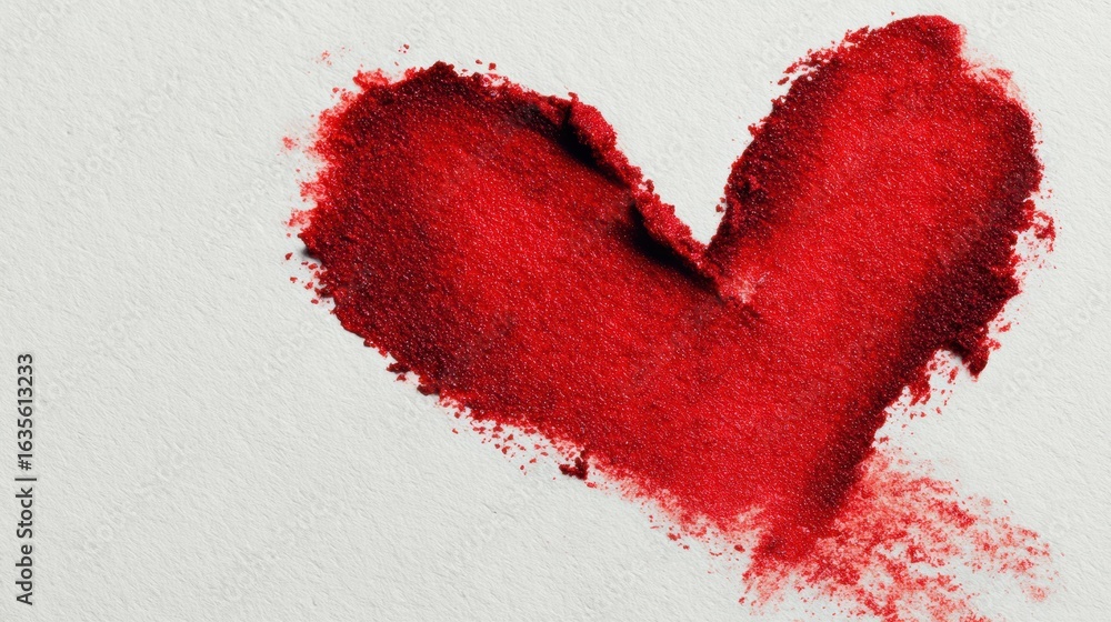 Poster red lipstick heart shape on soft background with clean lower area creating an artistic expression of