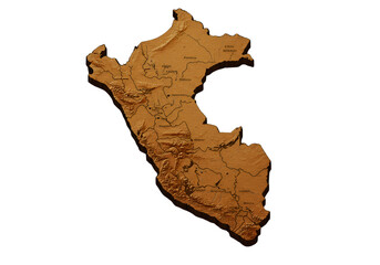 Three Dimensional Isolated Brown Peru Map Illustration on Black Background