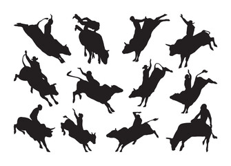 Bull riding vector, Bull riding clipart, Bull riding silhouette	
