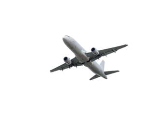 Airplane in Flight: Aerial Perspective of a Passenger Jet Isolated on Transparent Background