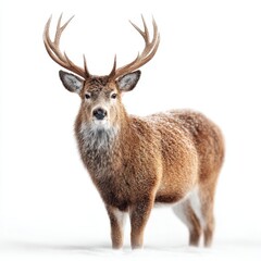 Stunning Red Deer Stag on White, Winter Scene