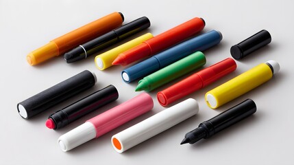 Assorted Colorful Markers and Pens Arranged on White Surface for Creative Projects