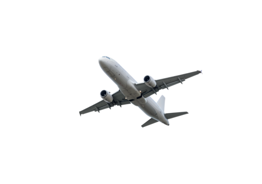 Airplane in Flight: Aerial Perspective of a Passenger Jet Isolated on Transparent Background