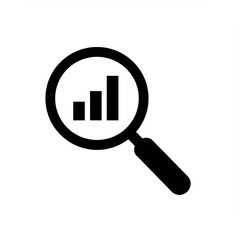 Graph inside magnifier glass icon on white background