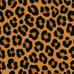 Seamless leopard print pattern. Classic and trendy animal skin texture with distinctive rosettes on warm brown background, perfect for fashion and decor. Vector animalistic print, animal skin. © LENNAMATS