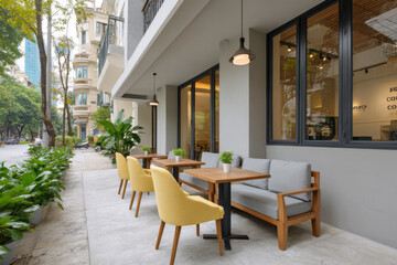 Fototapeta premium modern stylish caf on street featuring contemporary lighting and elegant dcor