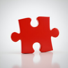 Red Puzzle Piece Isolated On White Background 3D Illustration Realistic