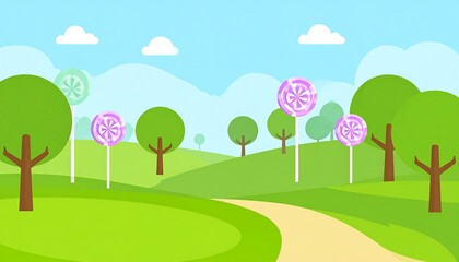 Fototapeta premium Colorful lollipop scene in a landscape setting.