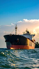 Fototapeta premium Large cargo ship at sunset