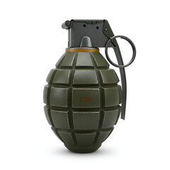 Realistic Photo of Green Hand Grenade Isolated on White Background