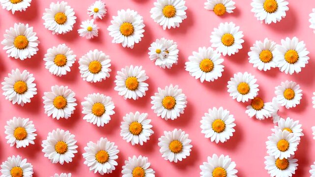 Seamless daisy pattern on pink background, a charming floral arrangement creates a soothing visual