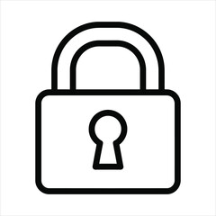Black outline of a padlock with a keyhole on a white background security safety