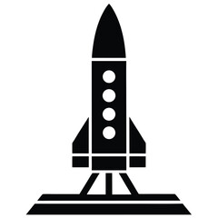Fototapeta premium Black Rocket Ship Icon with Circles Isolated on a White Background