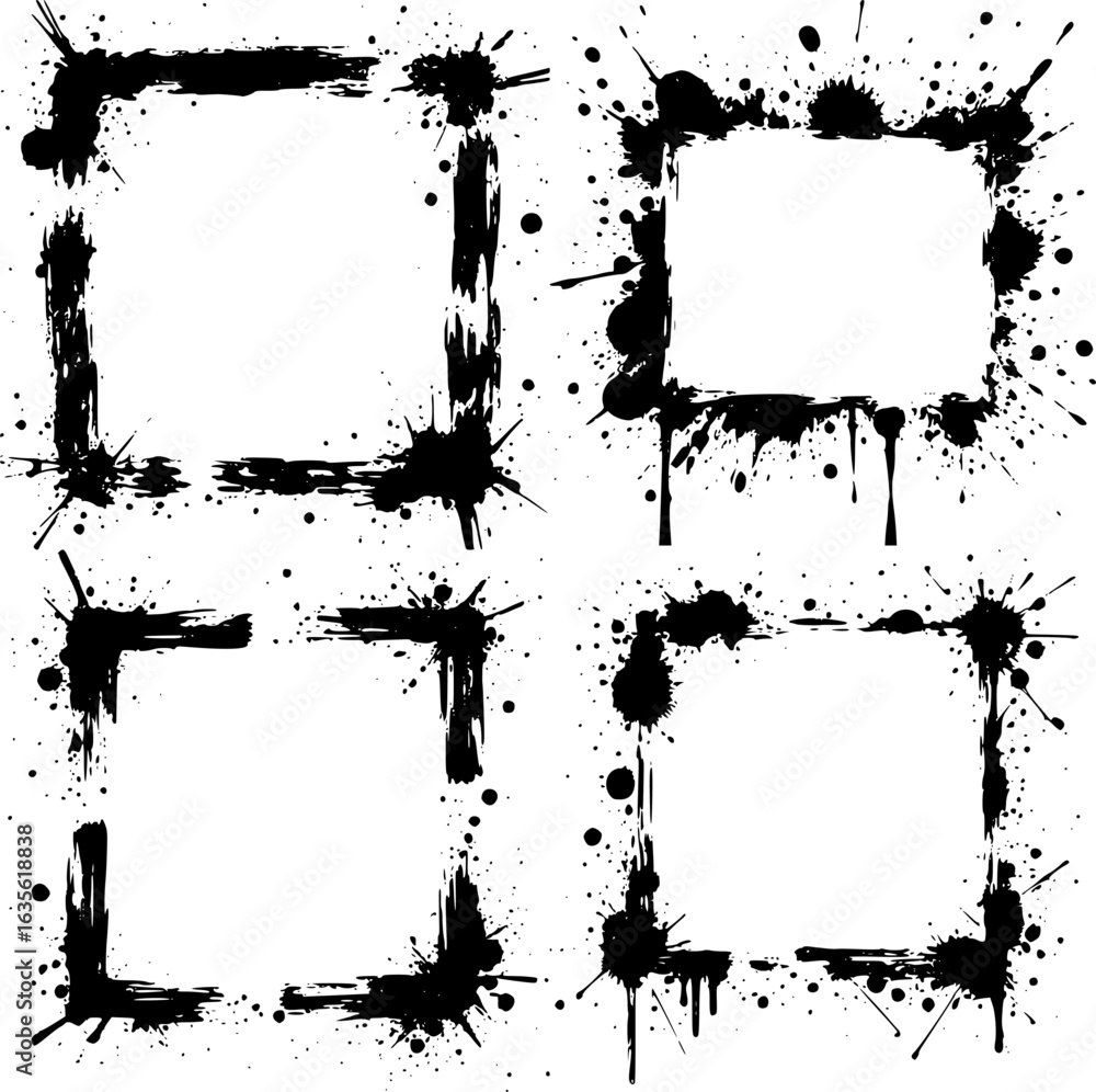 Poster black vector rough edge rectangles. grunge square frames set. jagged edge torn paper background coll