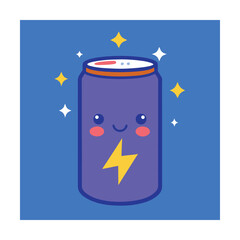 Obraz premium Energy Drink Can with Lightning Face and Cartoon Style