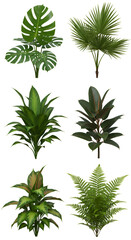 Realistic Pixelated Plants Illustration Green Foliage on White Background