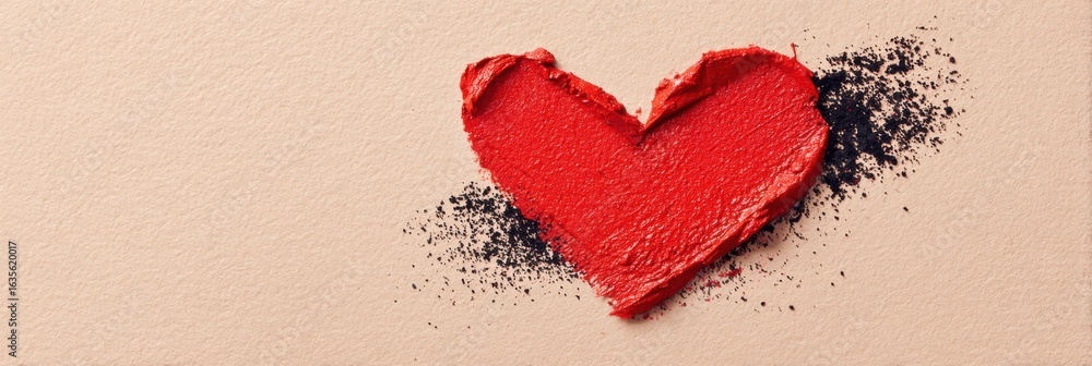 Poster red lipstick heart smudge on soft background with clean bottom area adding a touch of romance and cr