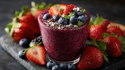 Strawberry Blueberry Smoothie, Refreshing Healthy Drink