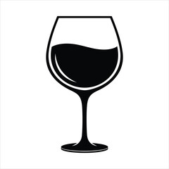 Black silhouette of a wine glass filled with dark liquid on white background black and white drink
