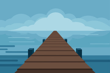Fototapeta premium Wooden pier extending into a calm blue ocean under a cloudy sky