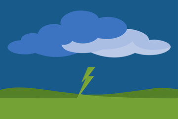 Fototapeta premium Stormy weather with lightning striking a green landscape