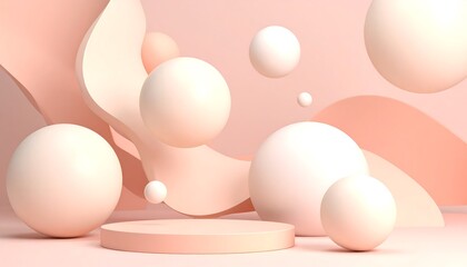 Fototapeta premium Abstract 3D pink shapes and spheres.