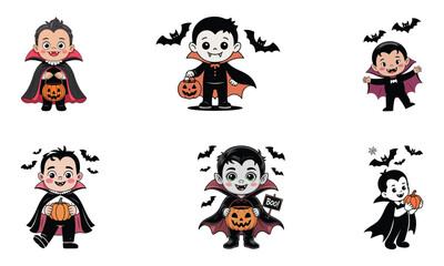 A charming cute cartoon a young vampire child set in a Halloween costume vector illustration