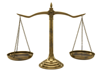 Brass Scales of Justice: Symbol of Law, Balance, and Equality Isolated on Transparent Background