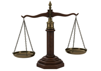 Brass and Wood Scales of Justice: Symbol of Law and Balance Isolated on Transparent Background