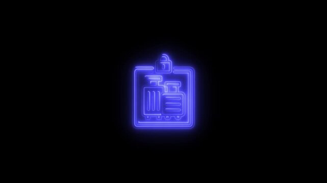 Glowing neon Luggage lock line icon animation. suitcase, line icons.