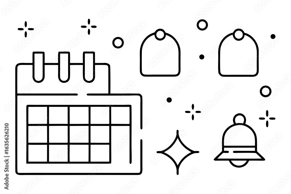 Poster set of twelve minimalist calendar icons for planning and scheduling