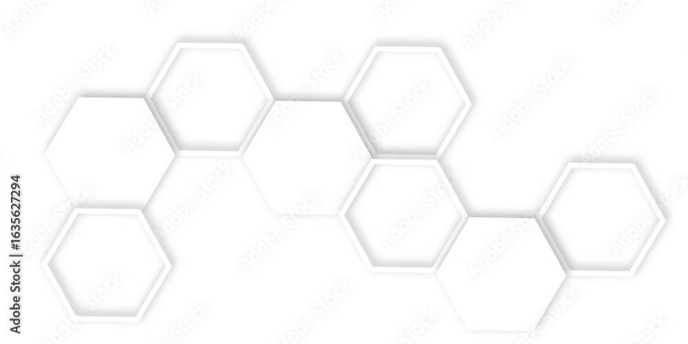 Poster futuristic 3d white light out line hexagon geometric structure featuring abstract polygonal honeycom
