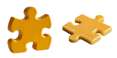 Fototapeta premium A yellow puzzle piece with a smooth surface, representing connection and problem-solving isolated on a transparent background